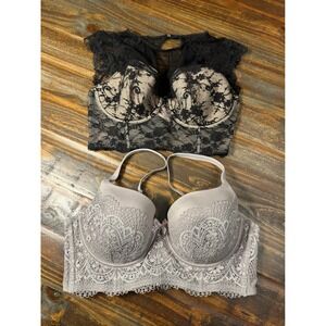 Victoria's Secret Lined Demi Bra 36D‎ Black Lace Overlay Bra Lot of 2